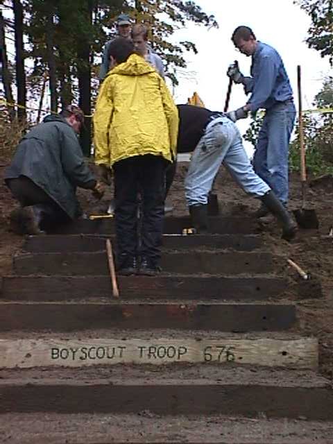 Scouts from Troop 676 Building Stairs Behind Middle School