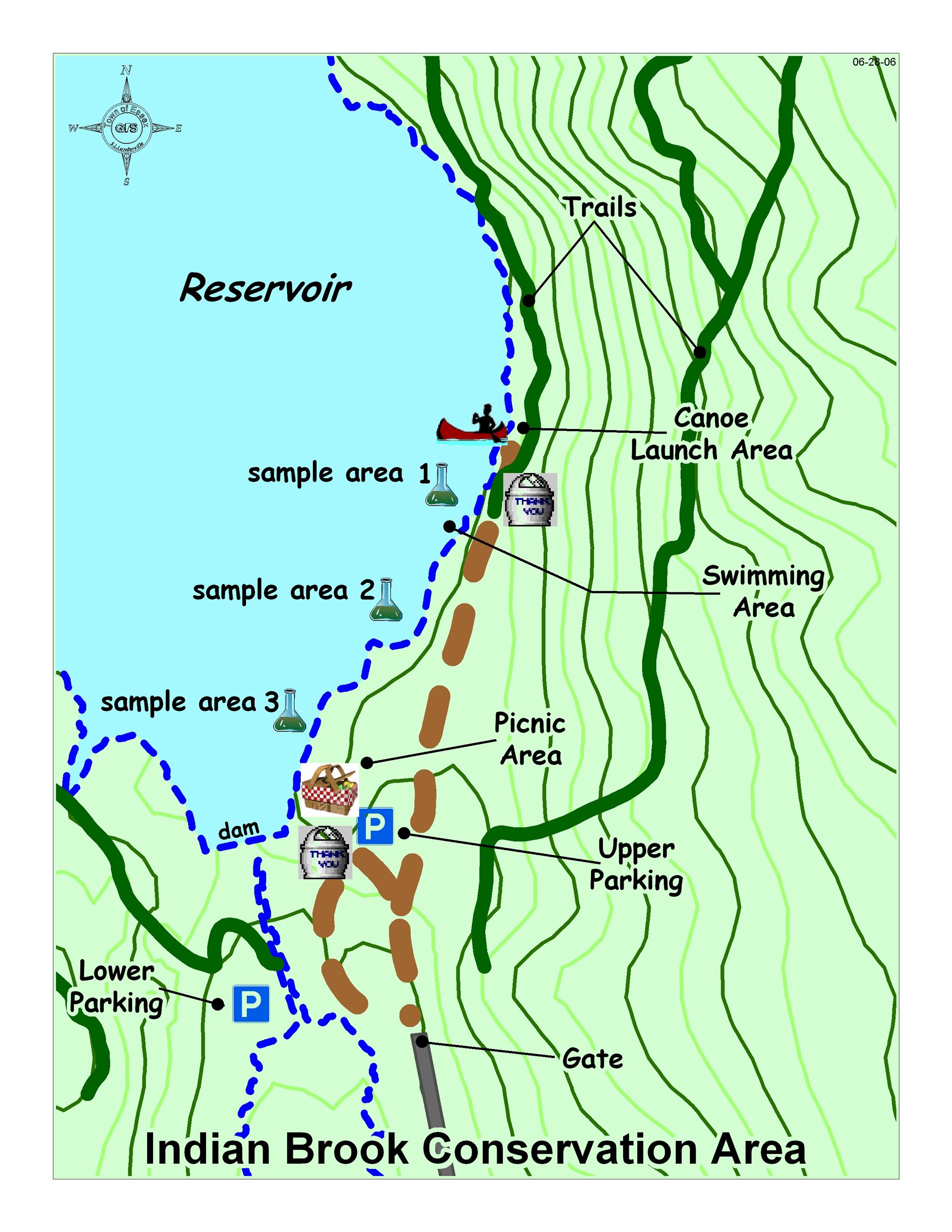 Indian Brook Conservation Area map of water test location sites